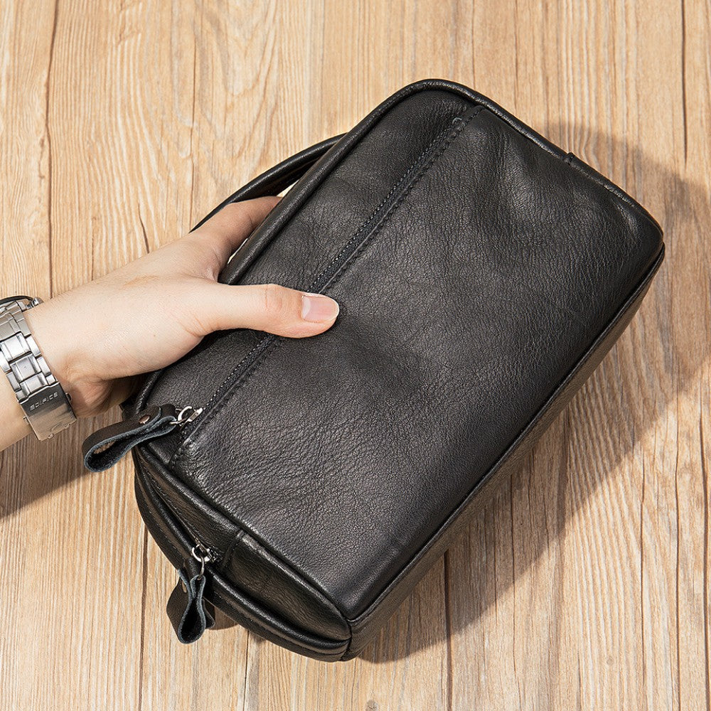 Black Leather Toiletry Bag