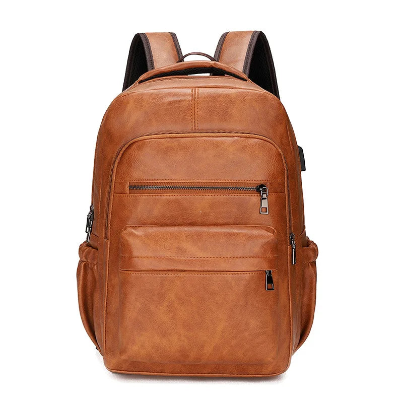 Leather Backpack with Integrated Charger