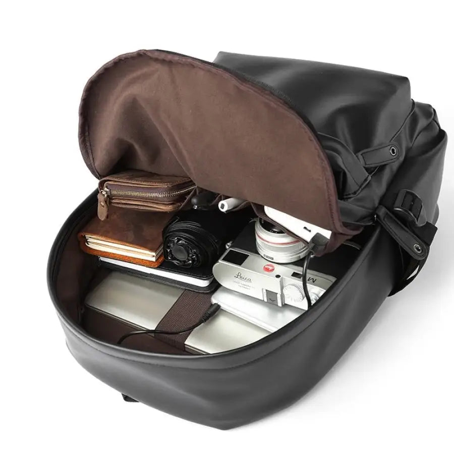 Leather Backpack with Anti-Theft System