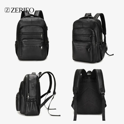 Leather Backpack with Integrated Charger