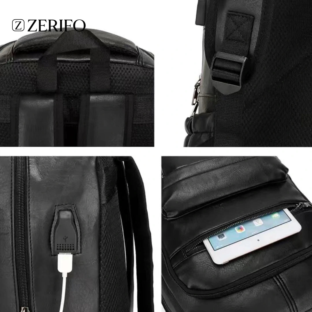 Leather Backpack with Integrated Charger