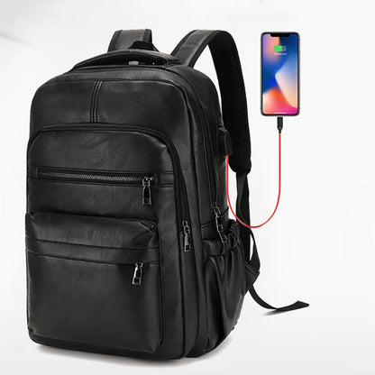 Leather Backpack with Integrated Charger